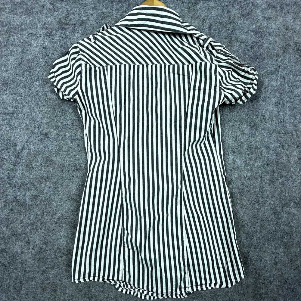Norma Kamali Shirt Womens XS Black White Striped Button Up Short Sleeve Long - Picture 6 of 6